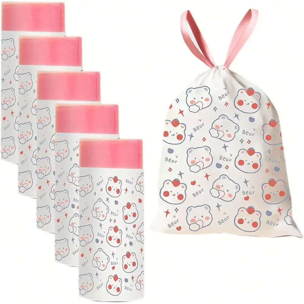 

100 cartoon drawstring garbage bags, thickened unscented lining, suitable for kitchens, bathrooms, and offices.