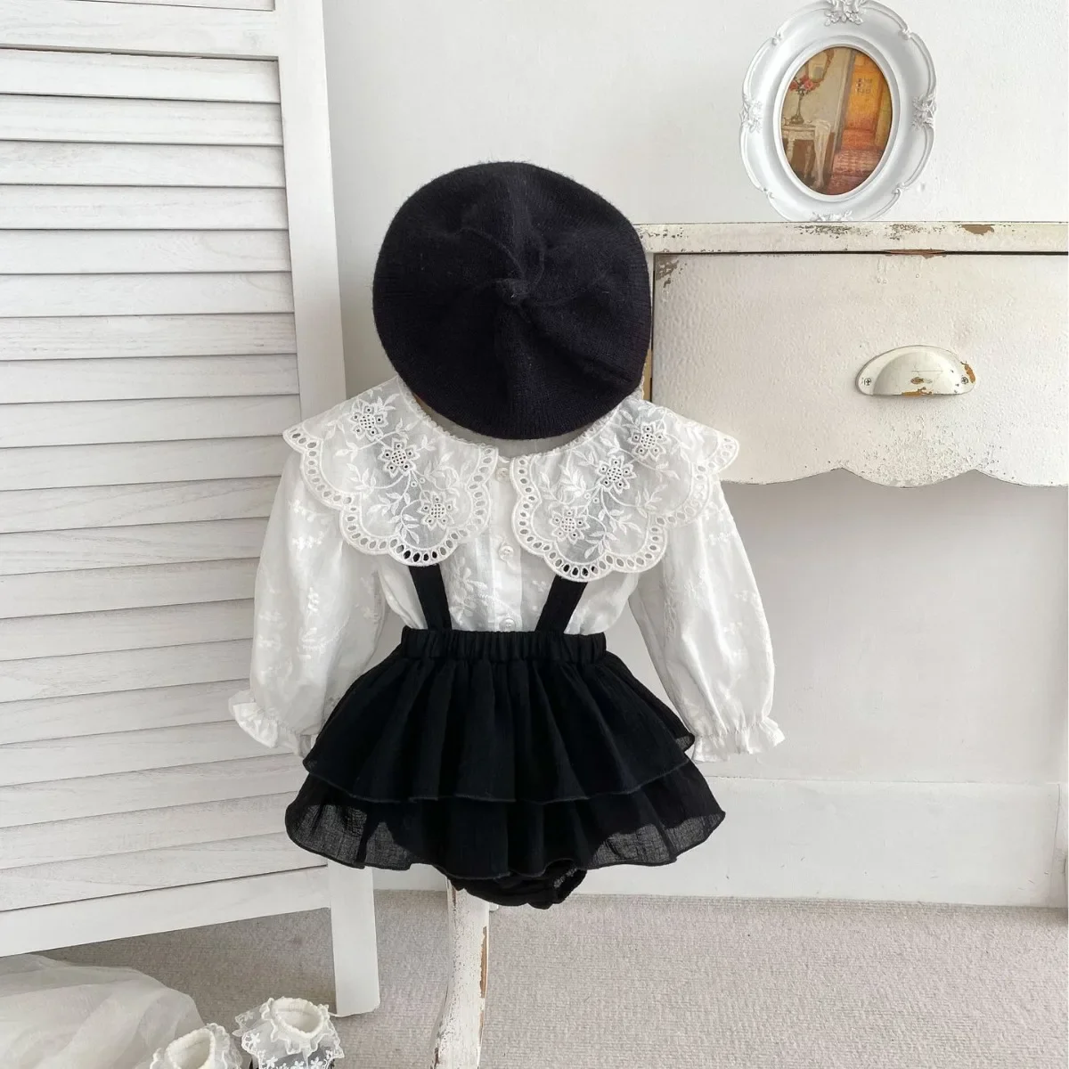 Baby Girl's Clothing Set 2026 Spring New Solid Color Big Lapel Girl's Shirt Or Strap Bag Fart Pants Sweet Toddler Suit