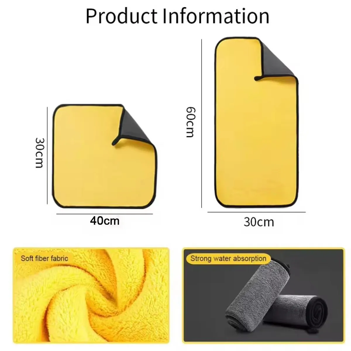 ผ้าไมโครไฟเบอร์สำหรับล้างรถ ขนาด 30x40/60 ซม. ผ้าเช็ดทำความสะอาดรถยนต์ ผ้าซับน้ำ ผ้าดูแลรักษารถยนต์ ผ้าเช็ดรถสำหรับงานดีเทลลิ่ง