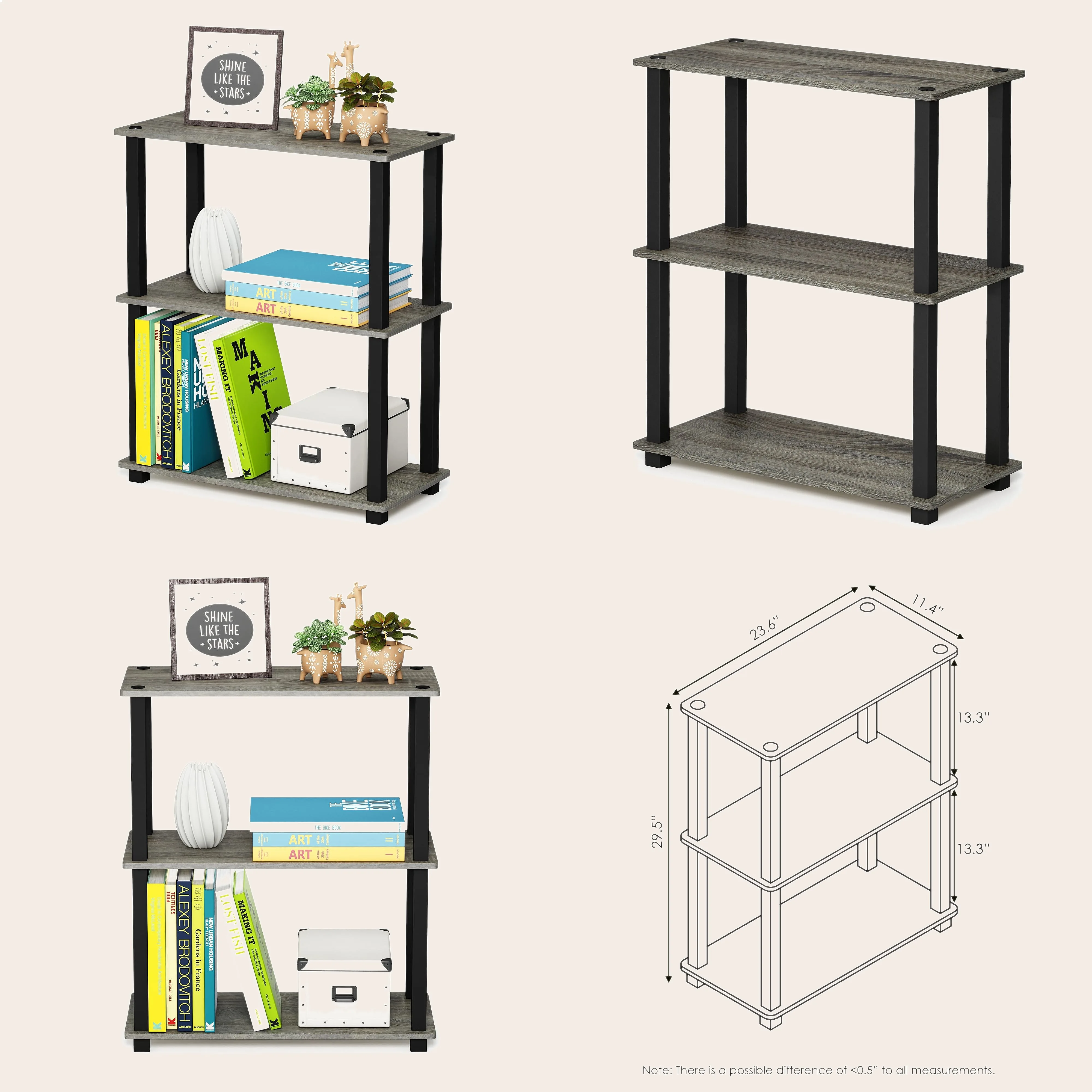 3-Tier Toolless Corner Shelf French Oak Storage for Living Room Garage Office
