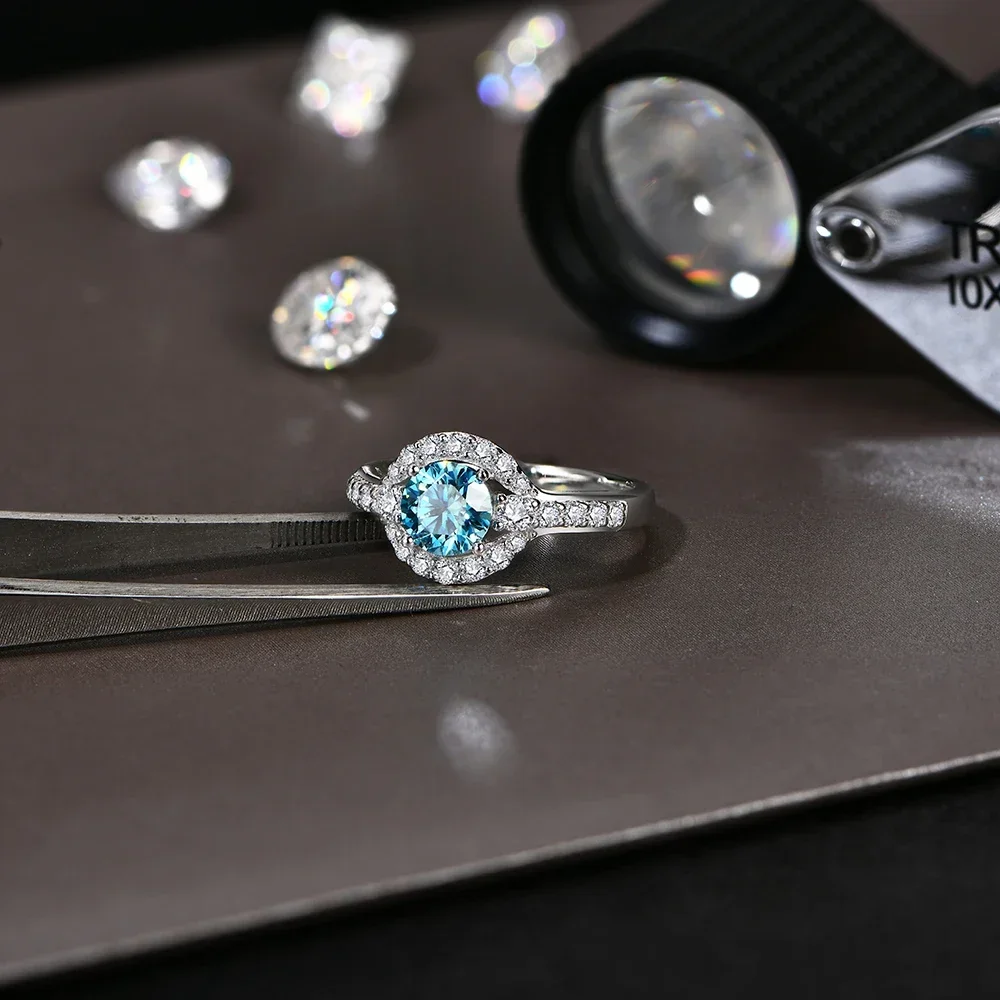 FCGJHW 1.0CT Blue Moissanite Rings for Women Angel Eye S925 Silver 18K Gold Plated Engagement Wedding Party Gift Ring 2026
