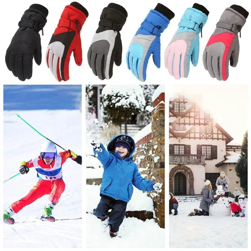 

J15U Kids Children Winter Thicken Warm Mountain Snowboard Ski Gloves Windproof Waterproof Full Finger Mittens for Outdoor