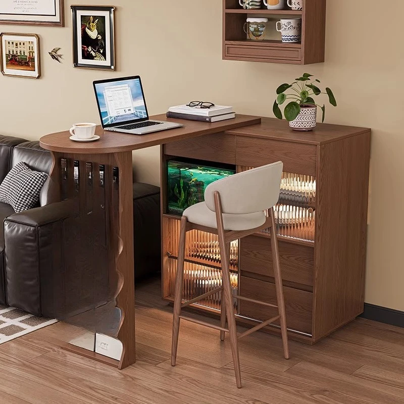 جميع طاولات البار المصنوعة من الخشب الصلب، وخزانة جانبية لتناول الطعام، وطاولة طعام قابلة للسحب، وطاولة جزيرة ضيقة، وغرفة معيشة منزلية