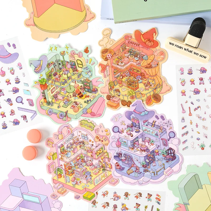 

Милый мультфильм 3D штабелируемая наклейка с пейзажем милый аниме макет комнаты наклейка сцены для детей креативный дизайн наклейка для скрапбукинга подарок