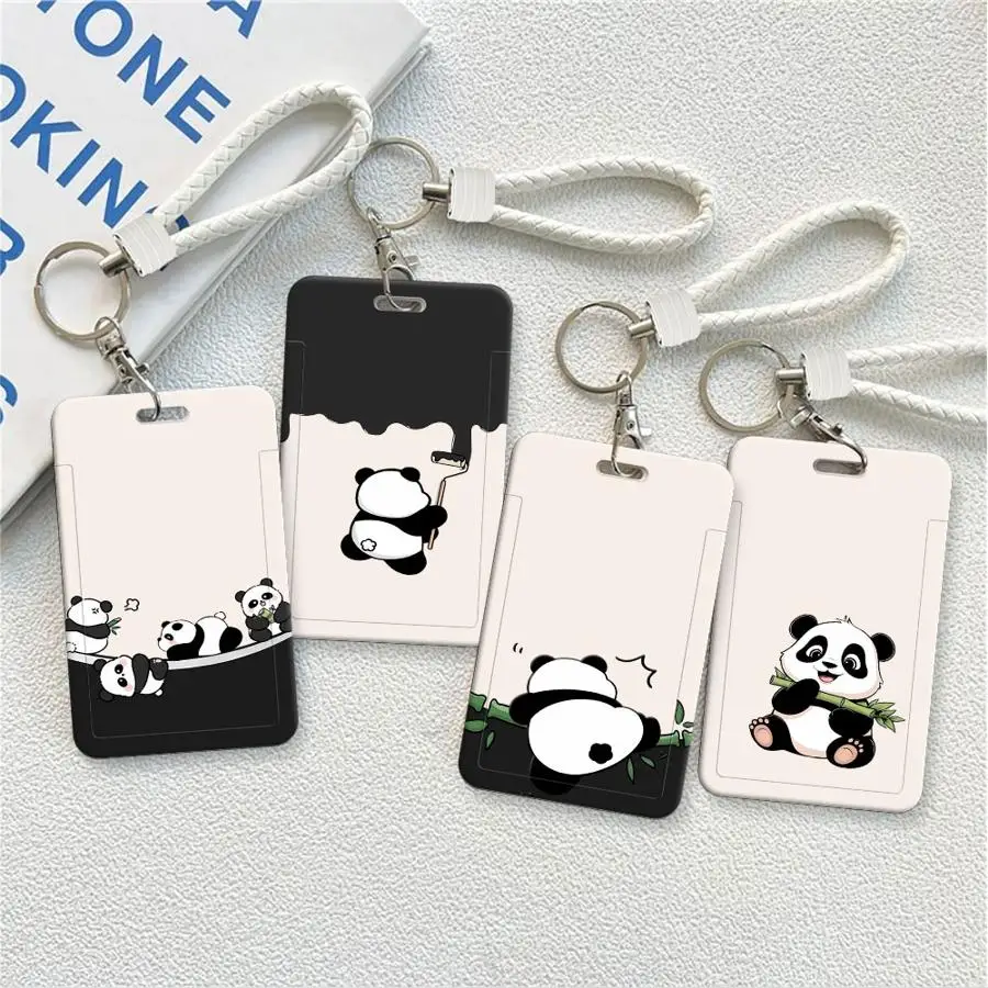 Cover Case 1Pc Card Holder Retractable Credit Card Holders Holders Child Bus with lanyard Badge Bank ID Pandas Back