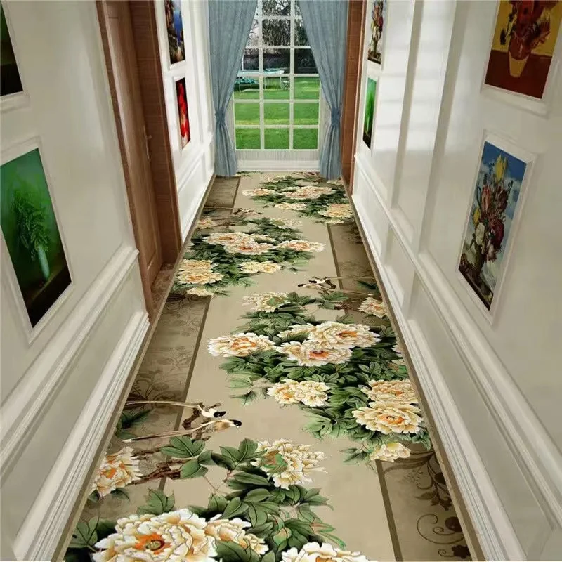 European Long Corridor Carpet Runner Home Hotel Hallway Decor Strip Rug Washable Villa Stairway Floor Mats Home Decoration