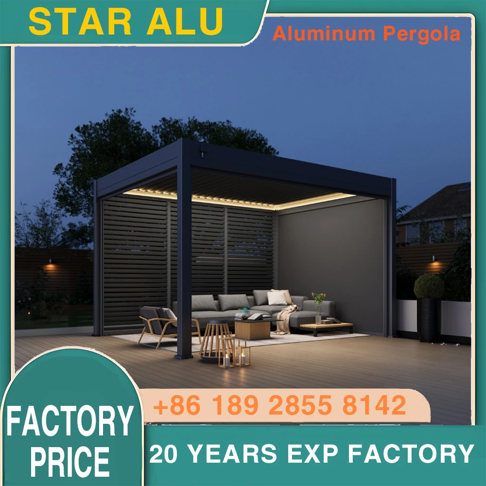 

Роскошный современный автоматический алюминиевый жалюзи, беоклиматический тент, открытая беседка, терраса, крыша для сада, патио