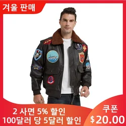 Dark Brown TOP GUN Pilot Leather Jacket Men Wool Collar Genuine Thick Natural Cowhide Winter Military Style Aviation Coat