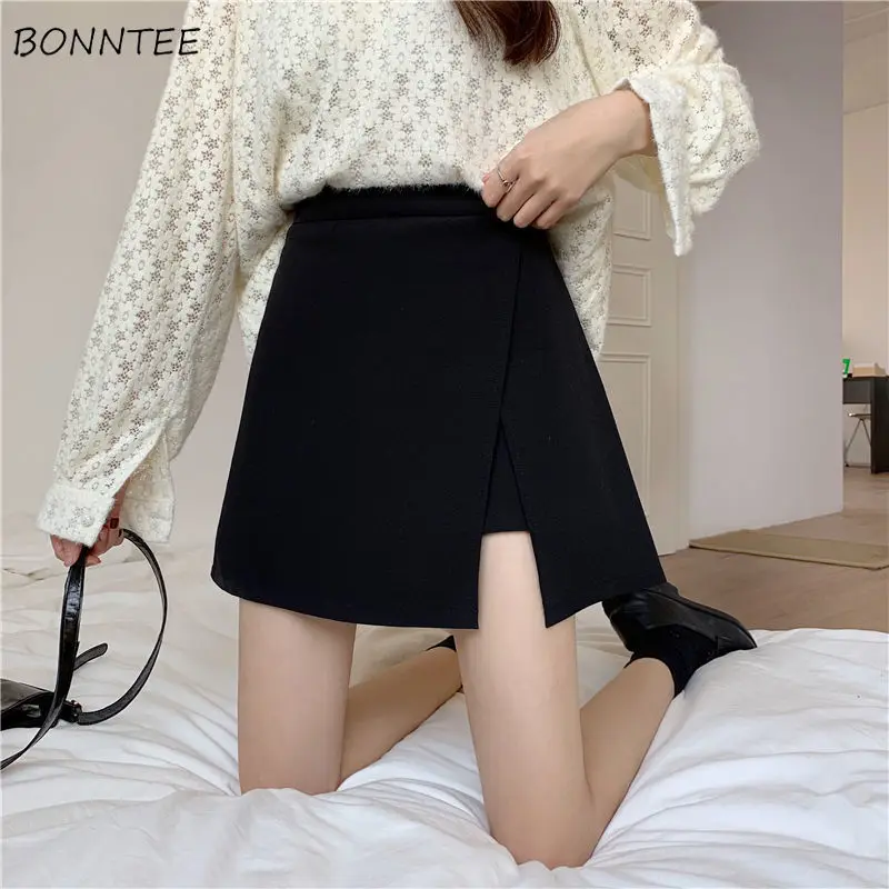 

Mini Skirts Women Irregular Cozy Design All-match S-3XL Simple Pure Students Ulzzang Basic Casual Ins Prevalent Feminino Retro