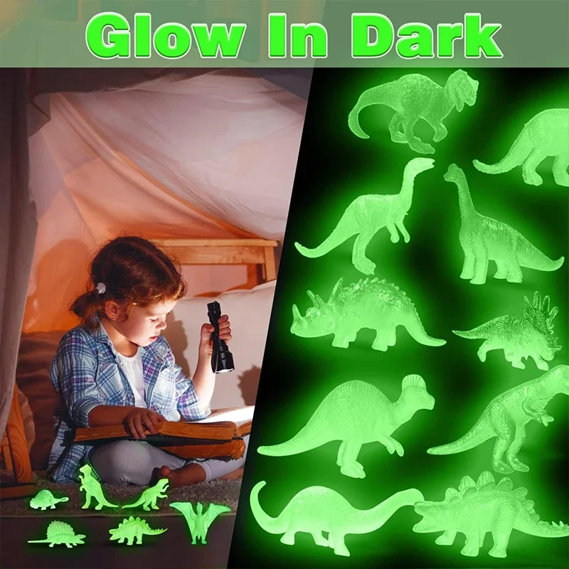 16/32pc Mini Luminous Dinosaurs Glow In The Dark Dino Toys Treat Kids Birthday Party Favors Boy Girl school Gifts Pinata Fillers