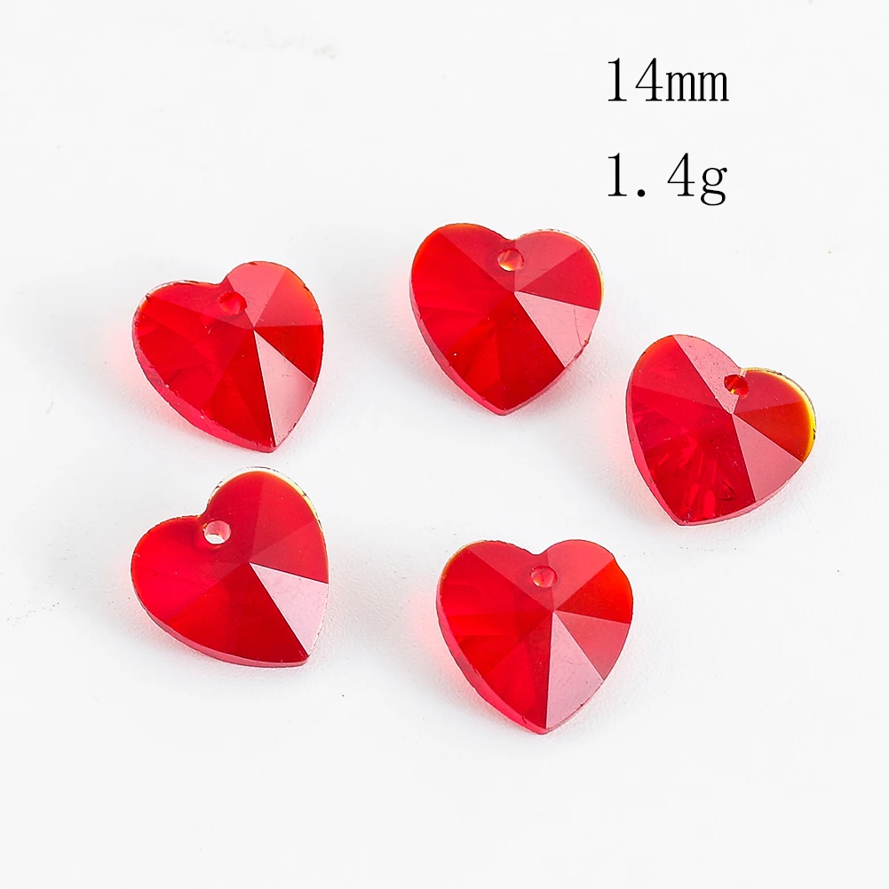 10PC Red Love Heart Faceted Prism Glass Crystal Spacer Bead Garland Curtain Pendant Parts Necklace Jewelry Making Accessory 14MM