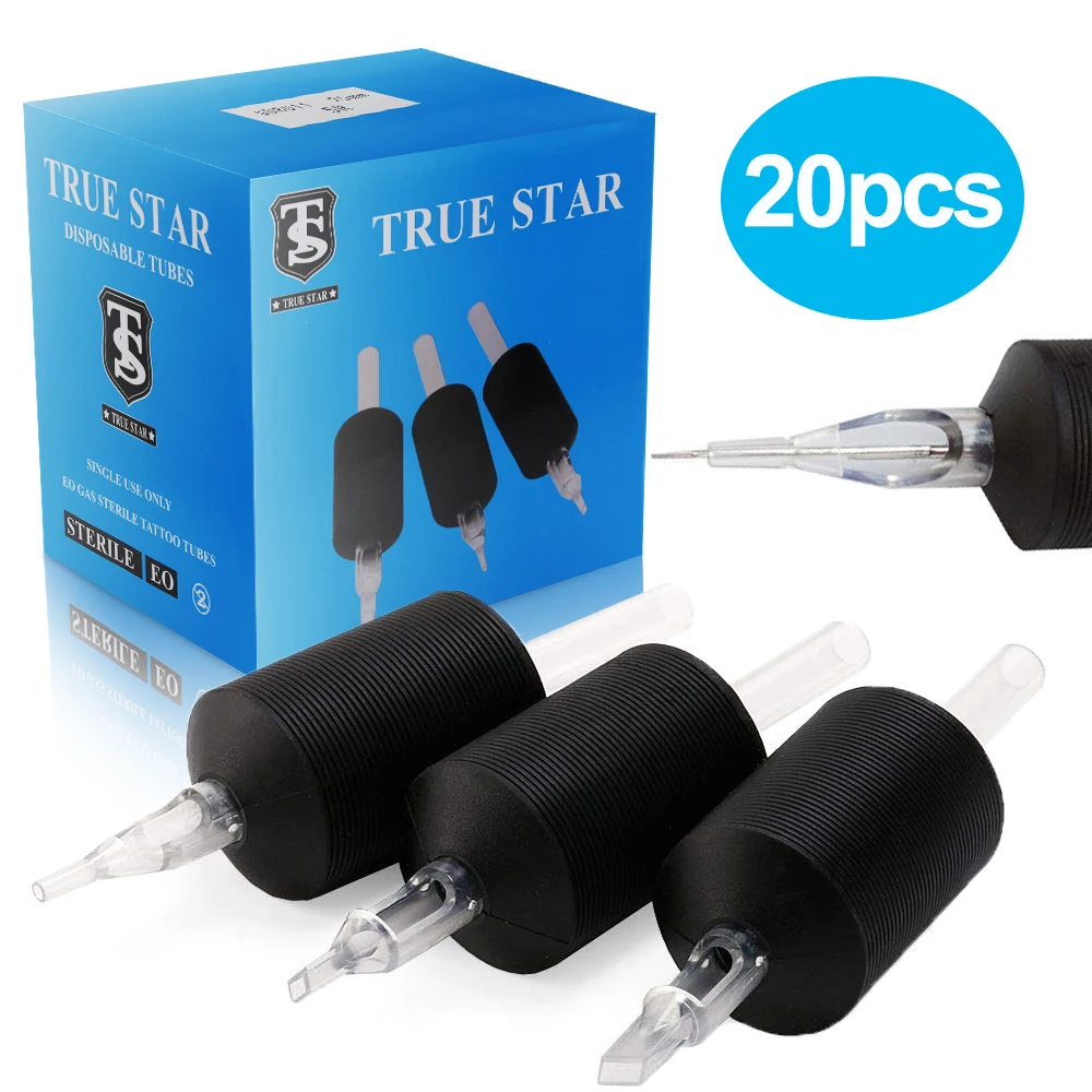 

20pcs 25mm Tattoo Grips Sterilized Silicone Tattoo Grip Tubes with Clear Long Tips 3/5/7/9/11R Tattoo Tube Grips Tattoo Supplies