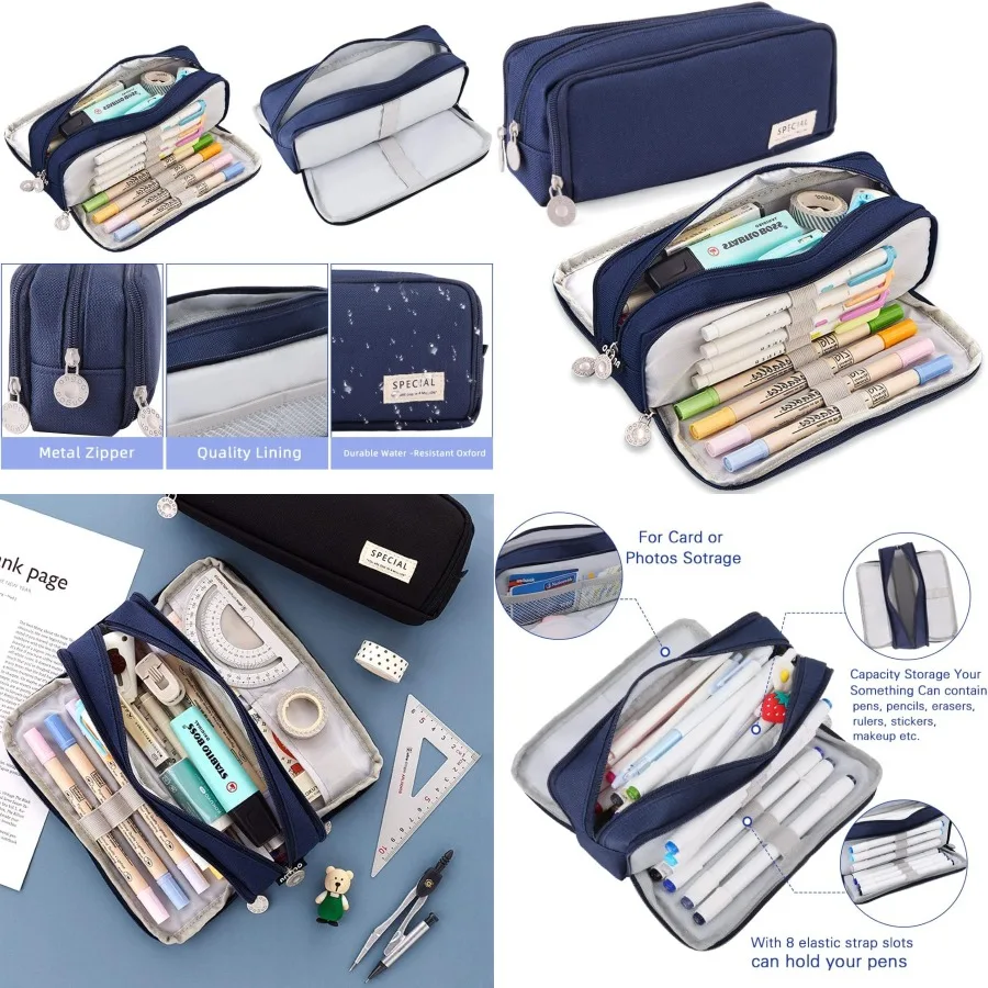 

Large Pencil Case with 3 Compartments for and Teens Big Capacity Pencil Bag for School Supplies Oxford Fabric Organizer for Pen