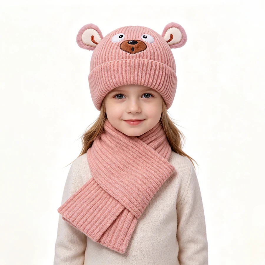 20263-10Y 2pcs New Kids Hat Autumn Winter Knit Hat and Scarf Set for Girls and Boys, Cute Knitwear view 3