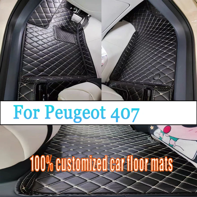 

Custom Automotive Car Floor Mats For Peugeot 407 2004 2005 2006 2007 2008 Auto Luxury Leather Men Women Car Mats Full Coverage