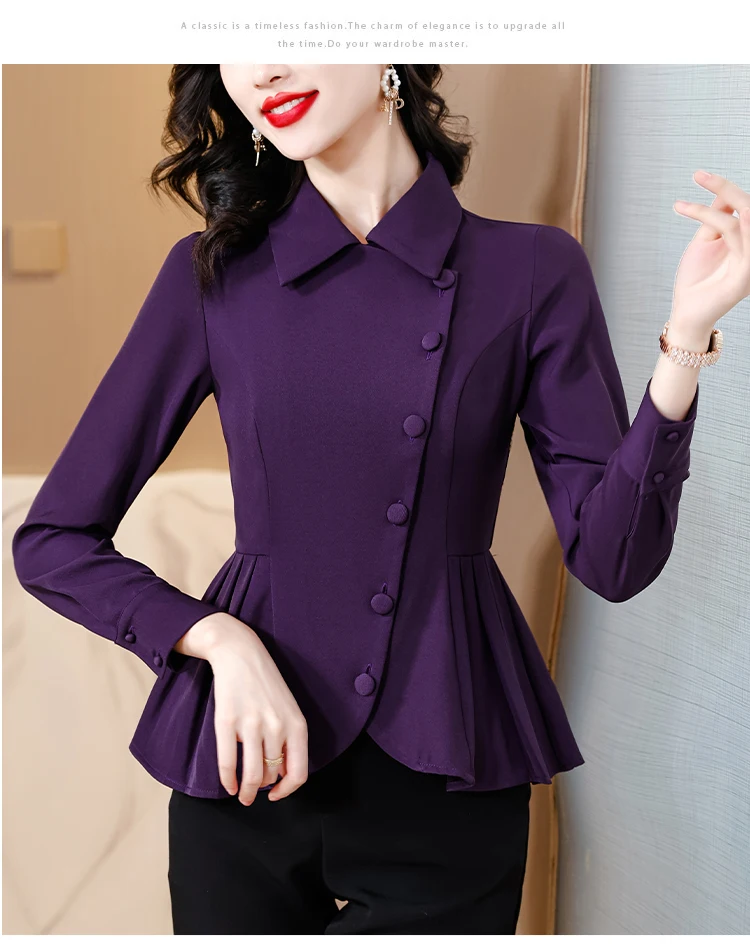 peplum shirts women pelum blouses women long sleeve purple tops