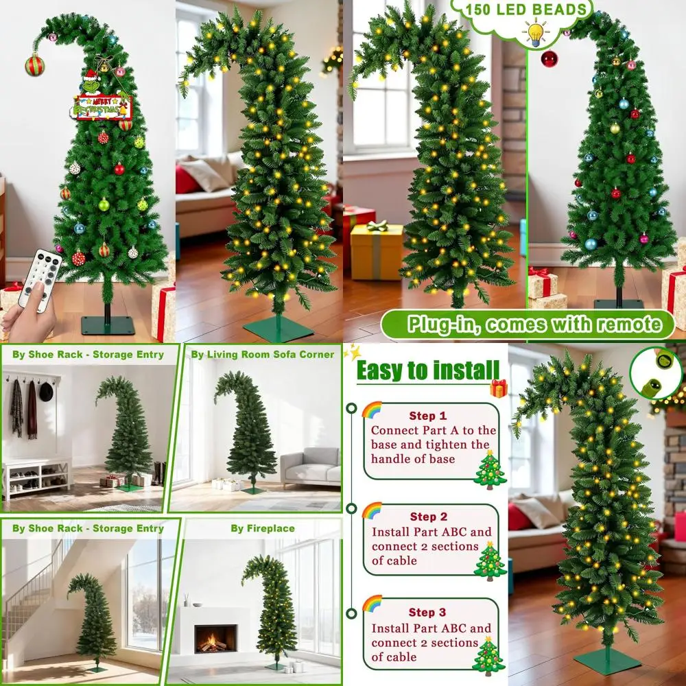 

Предлютительная искусственная рождественская елка с пультом дистанционного управления с таймером — 5,8 футов внутреннего праздничного декора для дома, офиса, гостиной, кухни (темный Gre