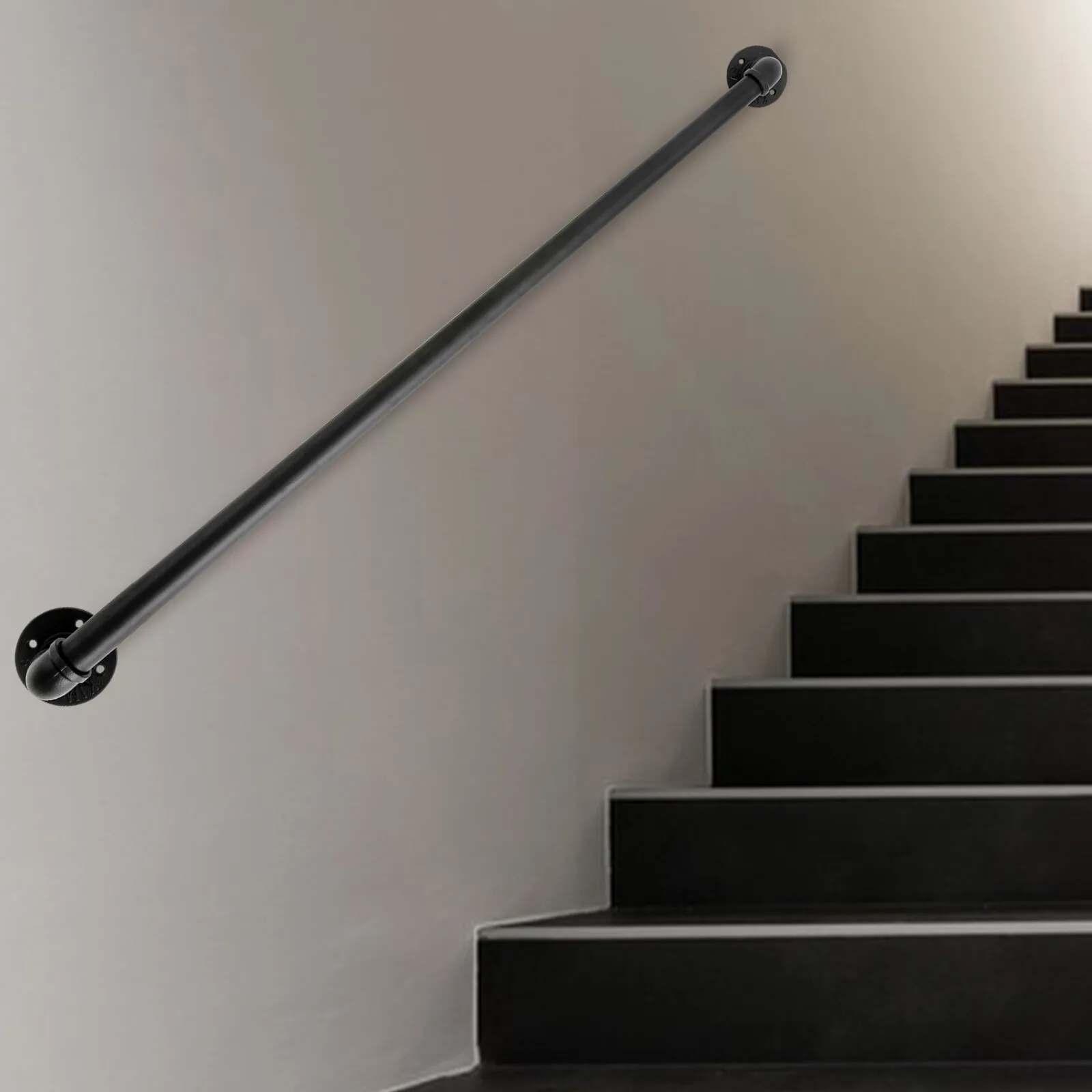 

1.22m/4ft Iron Wall-mounted Handrail Stair Railing Hand Rail Kit Indoor Outdoor Black