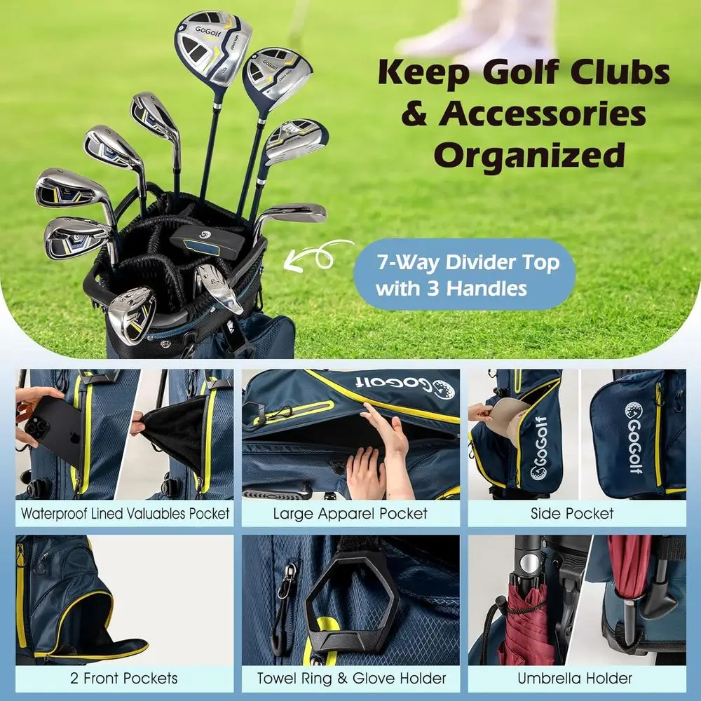 

Complete Golf Club Set for Men, Right-Handed, 460CC Driver, 3-9 Irons, Hybrid, Putter, Bag, and Rain Cover