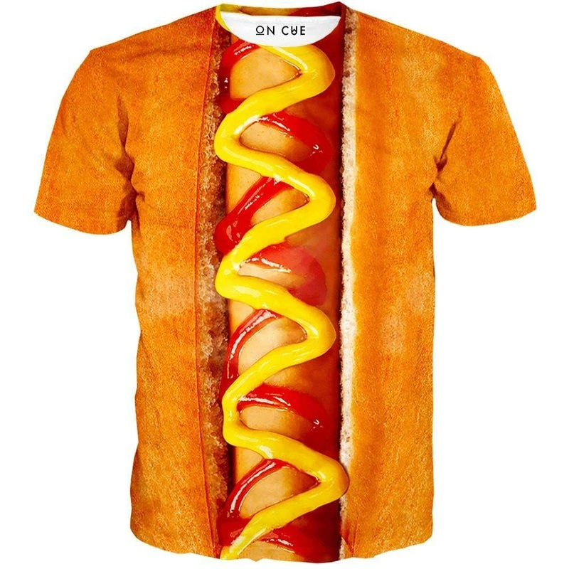 Lustige neue Hot Dog 3d gedruckt T-Shirt Männer Frauen Kinder lässig leckeres Essen Grafik Harajuku Stil Streetwear Top T-Shirts T-Shirt