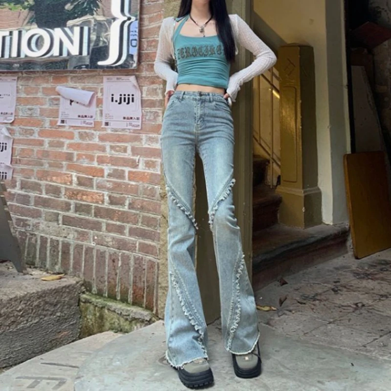 Vintage Painted Hole Jeans Women Y2K Streetwear Gothic Denim Pants  Harajuku Aesthetic Streetwear Japanese 2000s Denim pants