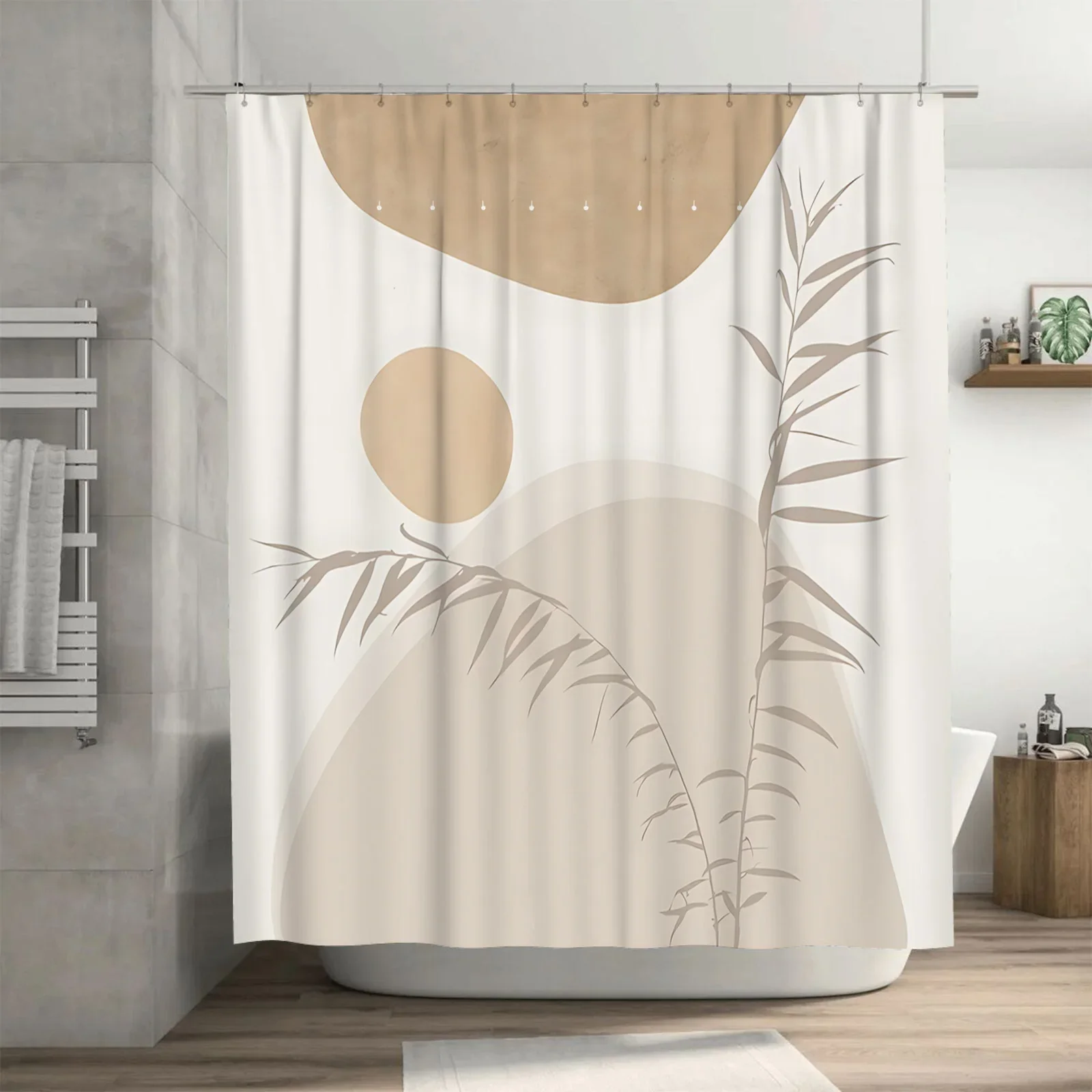 

Abstract Art Shower Curtain for Modern Bathroom Decor Minimalist Design with Soft Colors and Plant Patterns Waterproof Polyester
