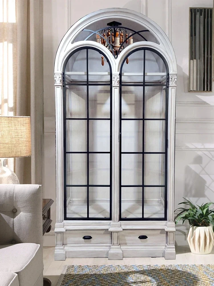 American Double Door Wine Cooler Glass Curio Display Building Renaissance High-End Bookcase Curio