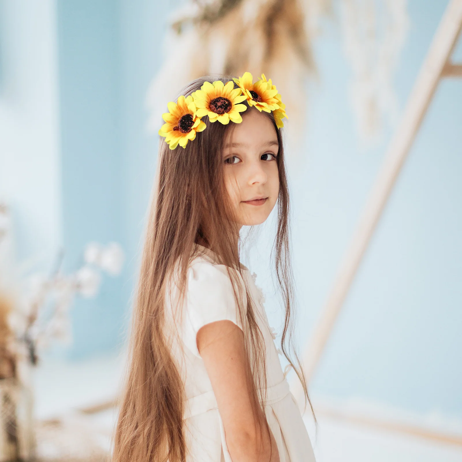 

2pcs Sunflower Headband Nylon Alloy Floral Hair Wreath Elastic Bridal Wedding Garland Women Girls Fashion Elegant for Hairstyle