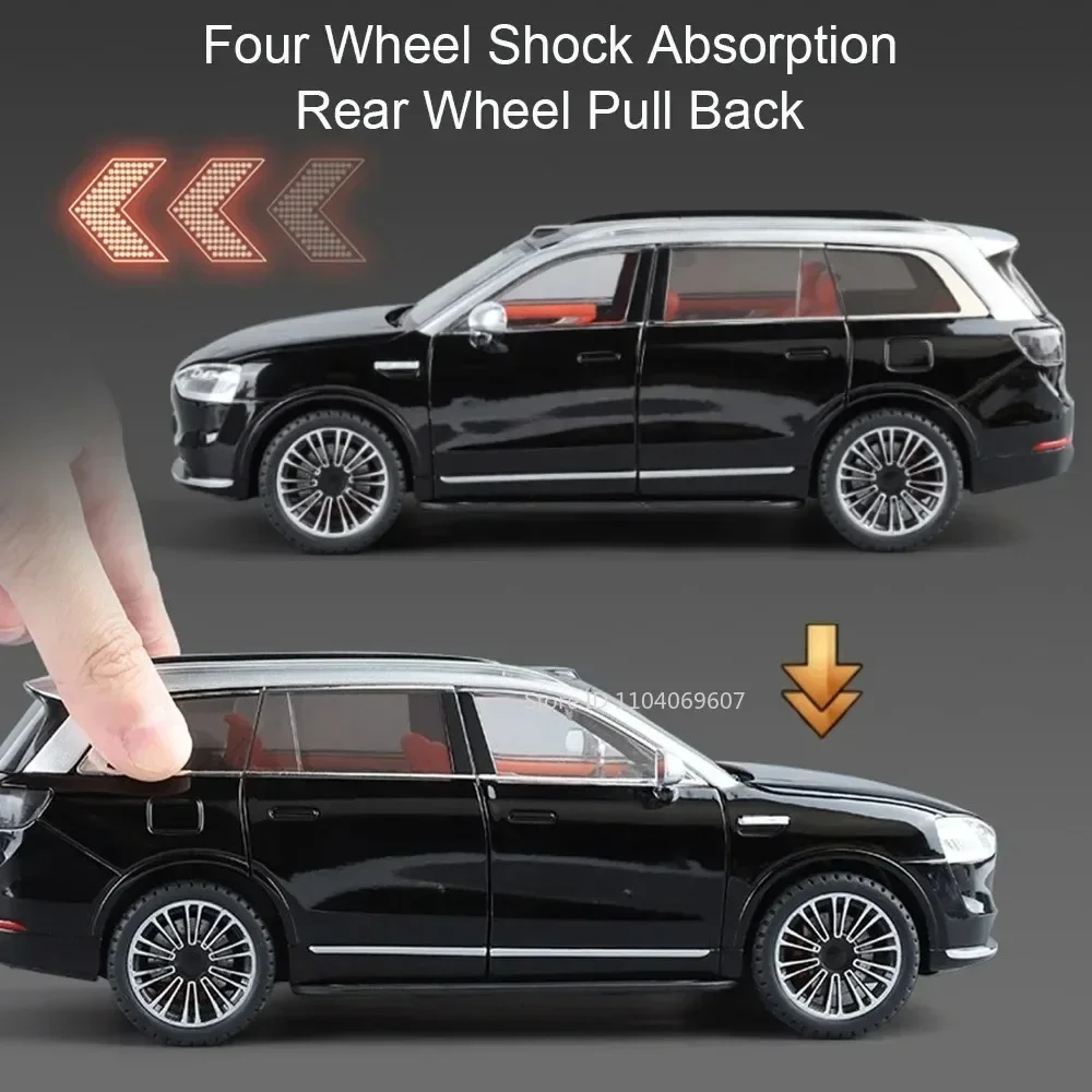 1:24 AITO M9 Car Toy Models Alloy Diecast Li Auto L9 Cars Sound Light Pull Back Shock Absorption Vehicle Toys for Boys Gifts