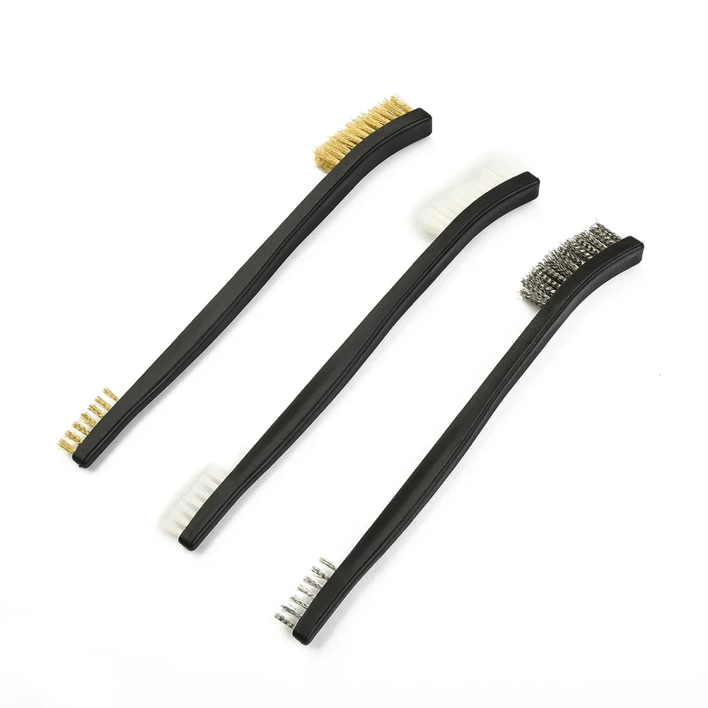 Imagem -06 - Conjunto de Escova de Fio de Cabeça Dupla Peças Aço Latão Nylon Limpeza Polimento Ferrugem de Metal Remoção de Ferrugem de Duas Cabeças e Escova de Limpeza