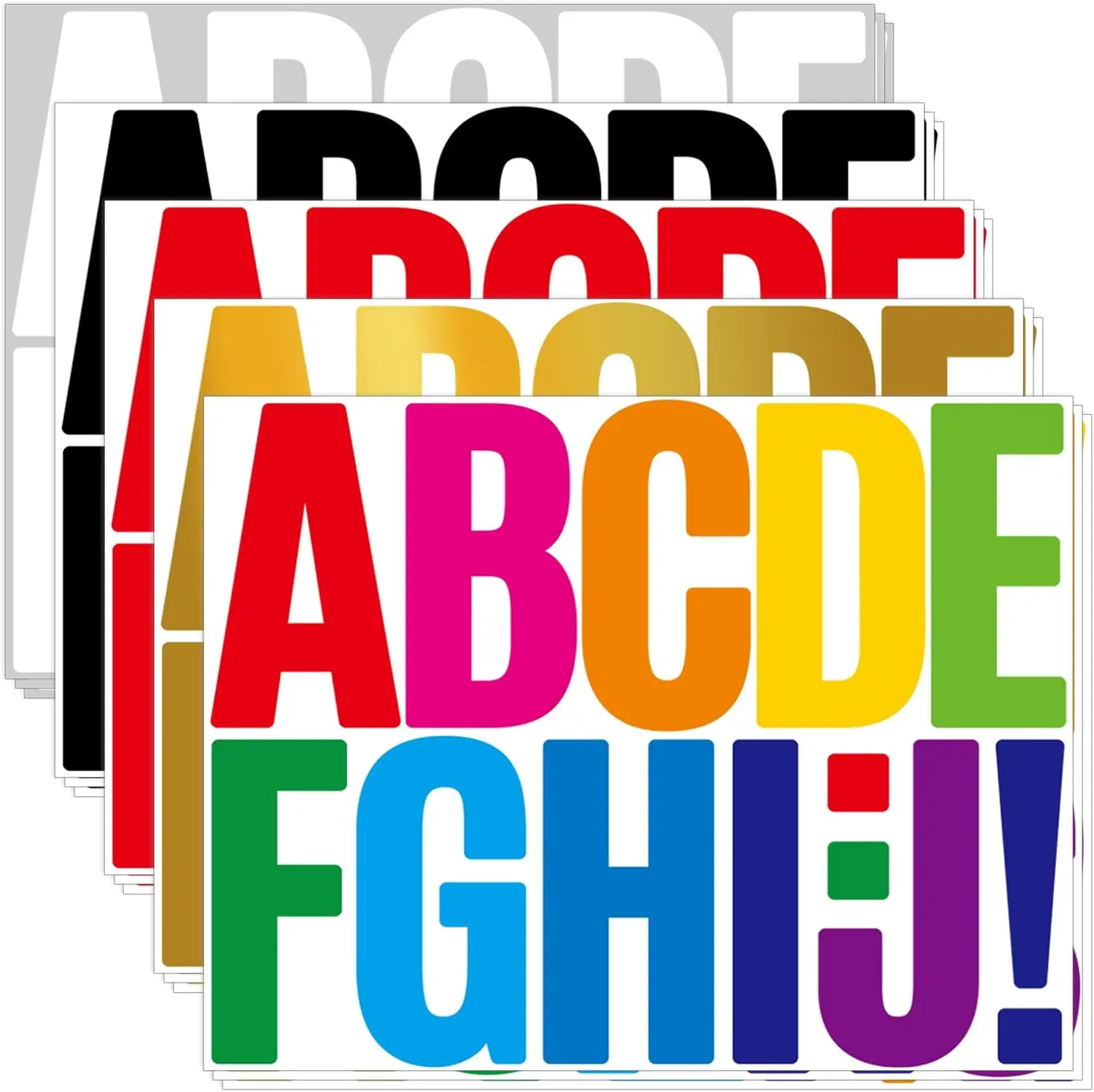 180Pcs 3 Inch Letter Stickers, 15 Sheets Large Multicolor Vinyl Alphabet Stickers, Self-Adhesive Waterproof for Bulletin Board