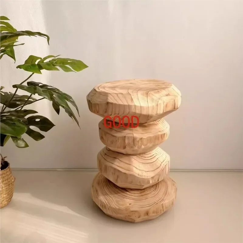 

Creative Solid Wood Stool Shoeshine Stool Root Carving Wooden Pier Wabi-silent Log Sofa Side Table Corner Table Decoration