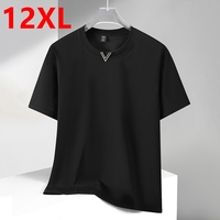 Men's Summer Small V-Tag Metal Tag Short Sleeve Plus size T-shirt Fat Round Neck  Plus Large Size Top 180kg 12xl