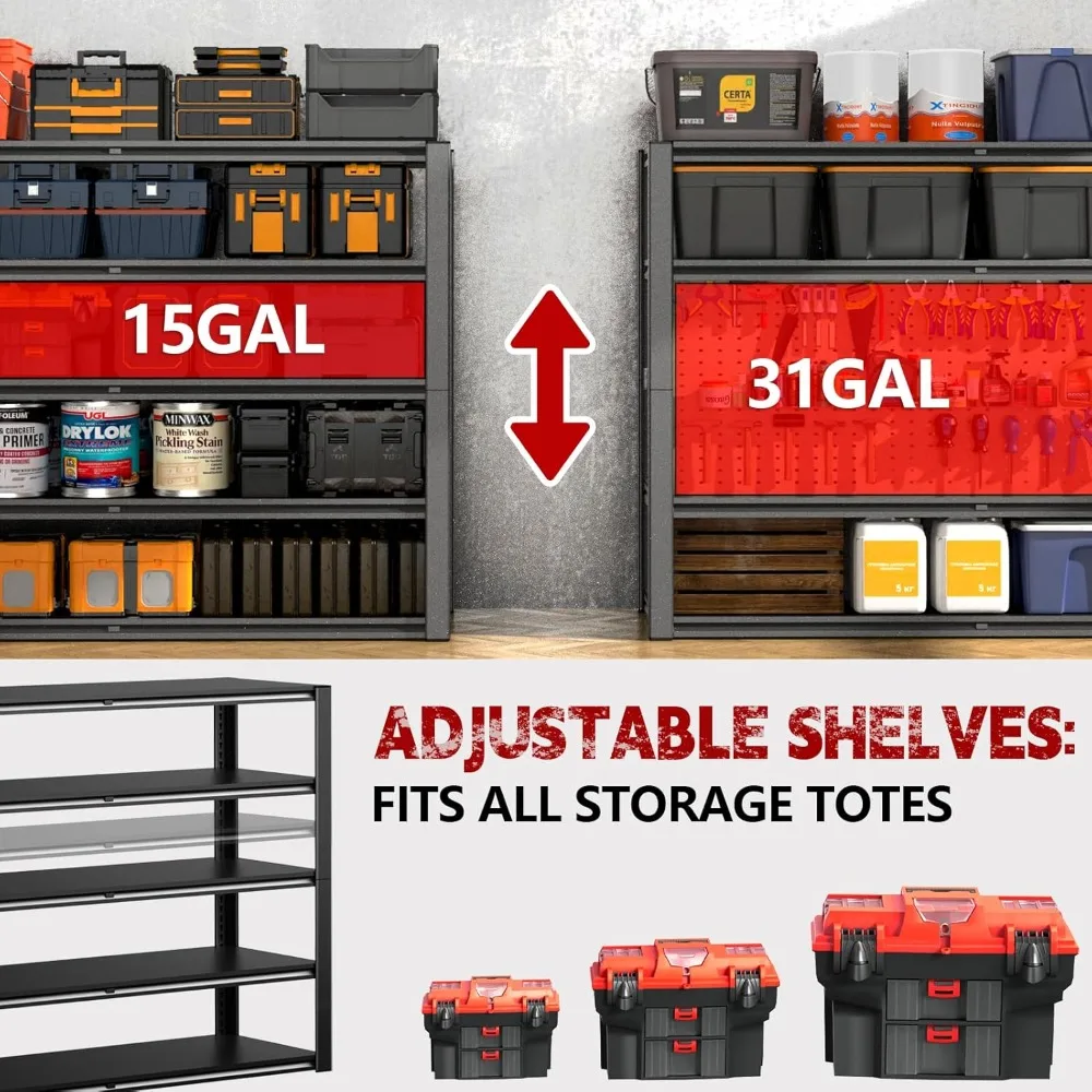 84.3インチ高さのトート収納ラック、2500ポンド耐荷重、5段メタルシェルフ、調節可能なパントリーシェルフユニット、幅60インチ×奥行き24インチ×高さ84.3インチ - 収納棚