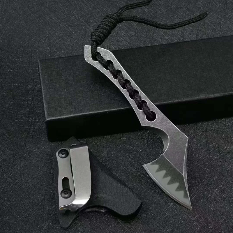 Mini Axe Knife D2 Steel with Rope Handle Multifunction Outdoor Camping Self-defense Equipment Survival Fishing Tool with Sheath