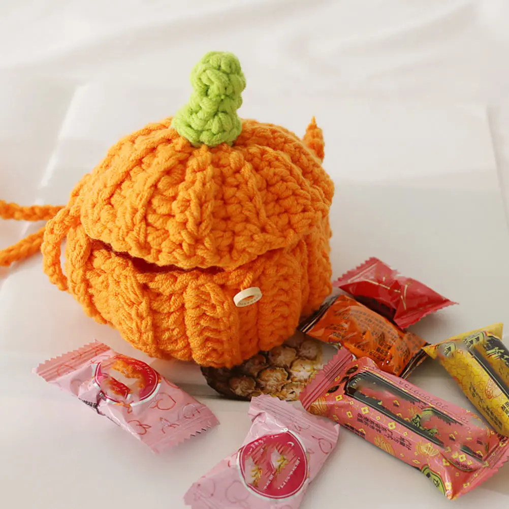

C y Bag Knitted Small Pumpkin Shaped Storage Pouch Creative Pattern Yarn Reusable Durable Jewelry Gift C ies Cookies Party