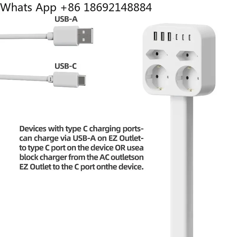 The power socket expander is equipped with a USB-AUSB-C port and two AC jacks for extension