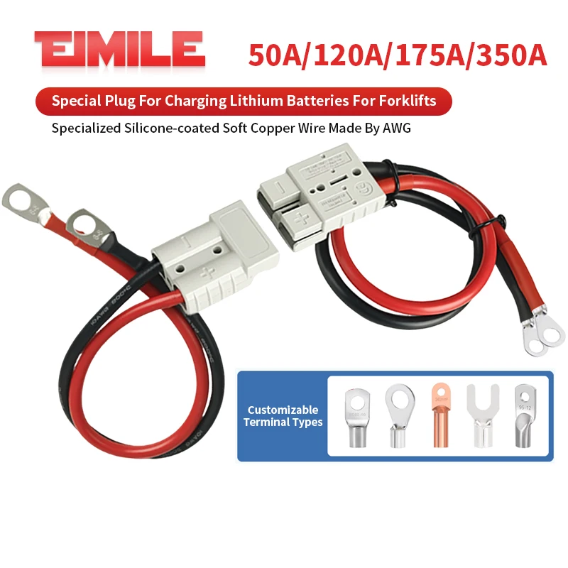 Connecteurs gris 50A 120A 175A 350A avec fil de 20cm-300cm, 600V, 4-50 mm², connecteur mâle-femelle pour batterie rechargeable