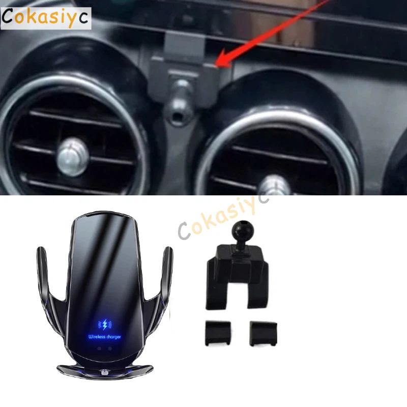 Carregador sem fio de 15W com suporte para celular para carro com fixação automática para Mercedes-Benz Classe C W205 GLC X253 de 2015-2018