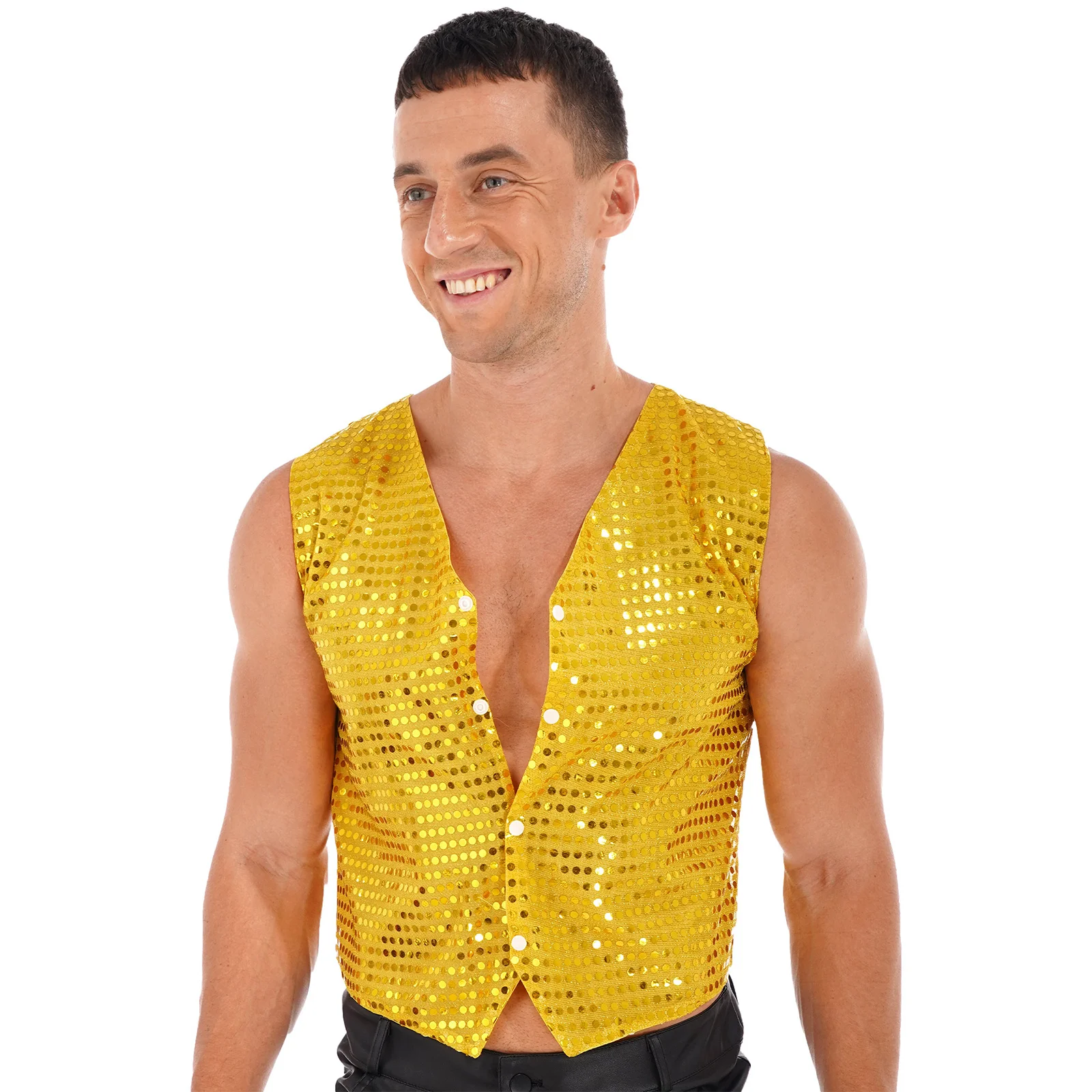 

Adult Men's Womens Modern Jazz Latin Belly Tap Dance Costume Sleeveless Jacket Shiny Vest Waistcoat Festival Stage Show Clothing