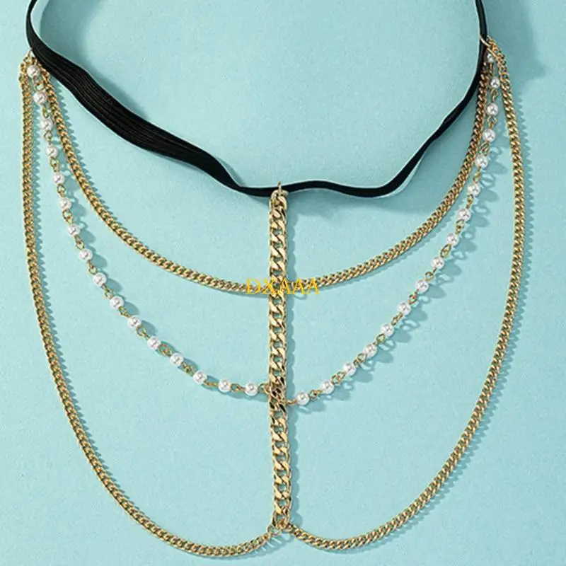 dxaa طبقة متعددة لؤلؤة الخرز الفخذ سلسلة الساحس ملهى ليلي مضاد للانزلاق ديكورات الساق #2