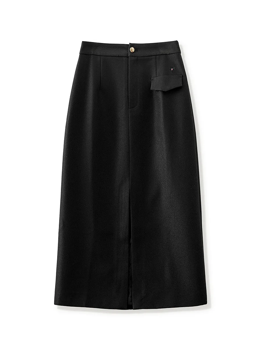 High Quality Solid Office Lady Wear Straight Cutting Embroidery All-match Midi Skirt For Women