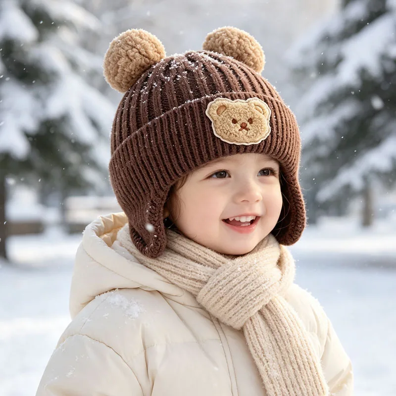 1-10PCS Baby Bear Ears Knit Beanie Hat Soft Warm Winter Cap for Infant Toddler Boys Girls Cute Earflap Hat Cold Weather