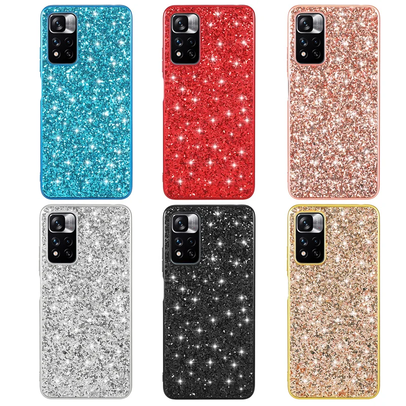 

Paillette Glitter sequins Bling Back Case For Xiaomi POCO F3 X3 NFC Redmi Note 11 Pro Mi 9T Mix3 shining Cover