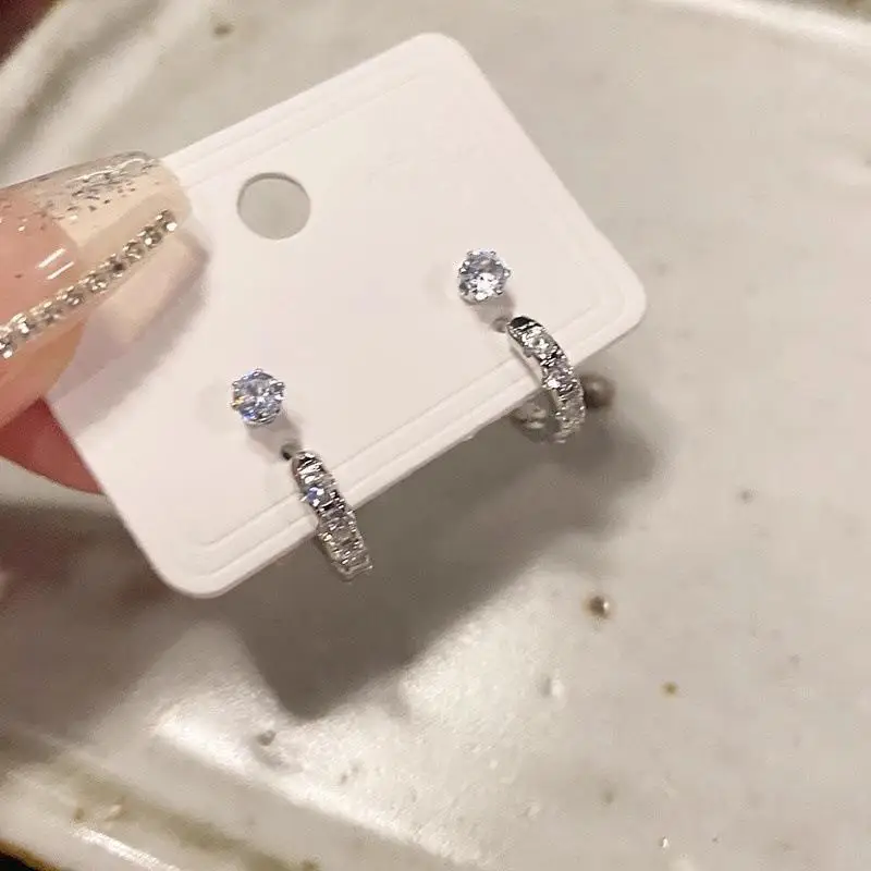 4Pcs/Set Silver Color Zircon Round Hoop Earrings For Women Exquisite Simple Small Circle Huggie Earrings Jewelry Gifts