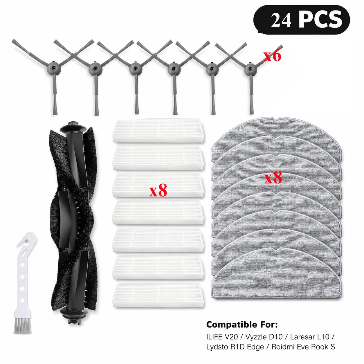 Accessoires voor (ILIFE V20 / Vyzzle D10 / Laresar L10 / Lydsto R1D Edge / Roidmi Eve Rook S) stofzuigeronderdelen: hoofdborstel en zijborstel