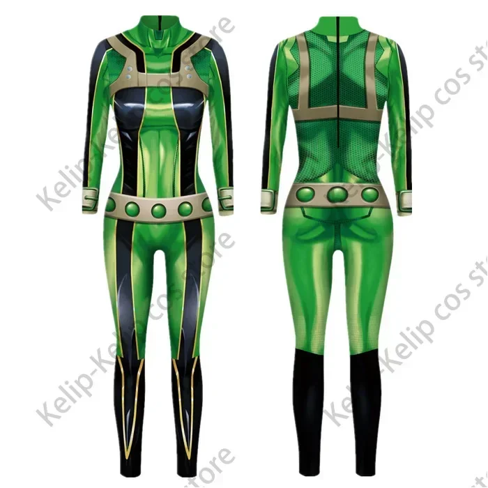 Anime My Hero Academia Ochaco Uraraka Asui Tsuyu Froppy Cosplay Costume Wig Tight Printing Jumpsuits Woman Sexy Carnival Suit