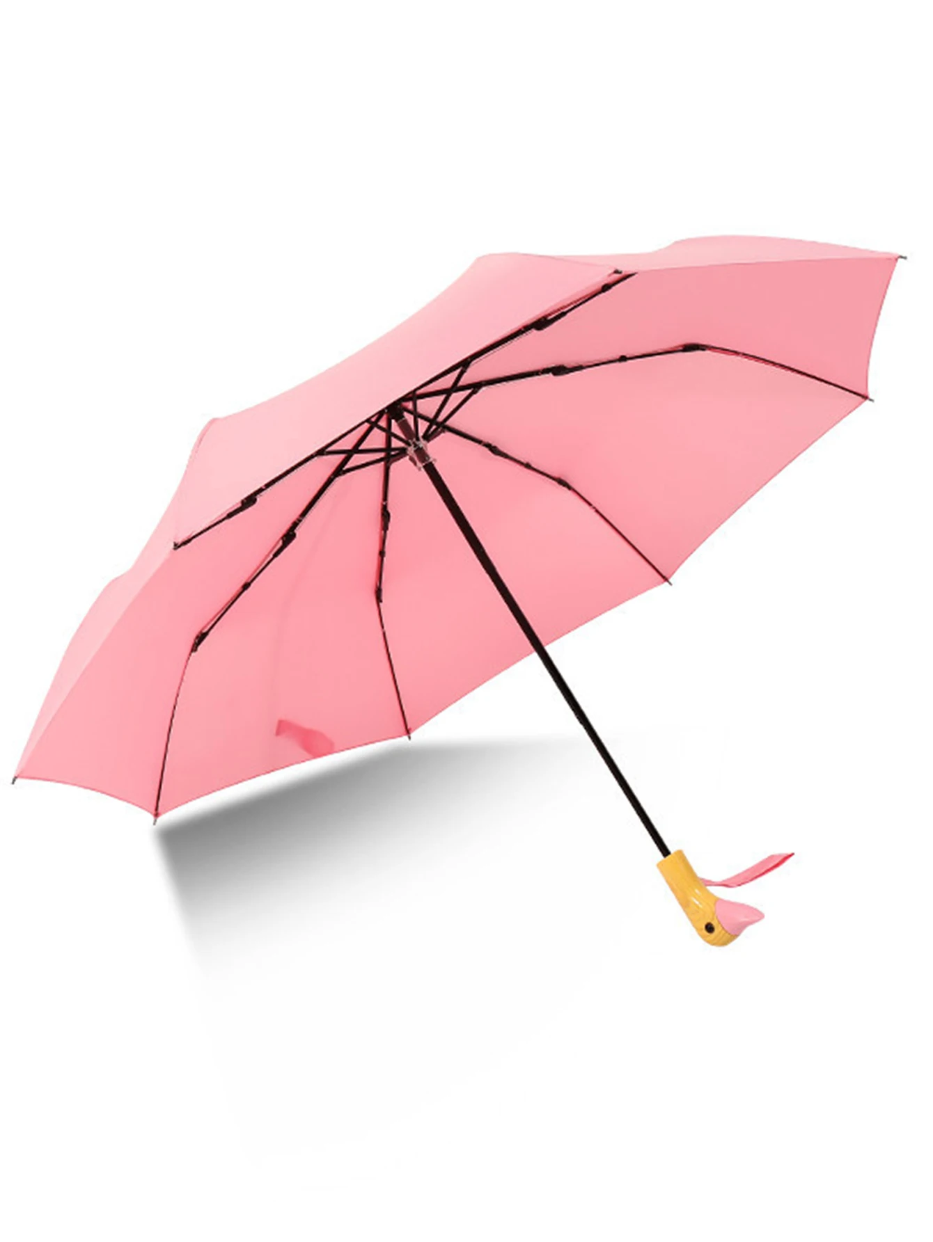Duck Umbrella Cartoon Cute Black Glue Sunscreen Umbrella with Wooden Handle Little Yellow Duck Umbrella