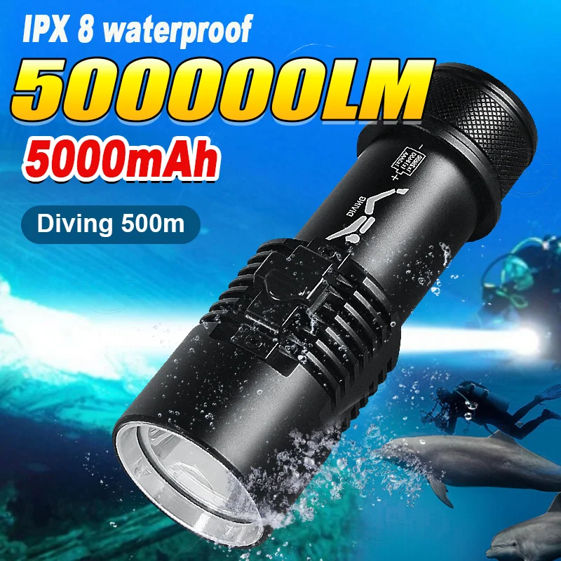 

2025 XHP160 Diving Flashlight IP68 Underwater Professional Waterproof Flashlight Underwater Lantern Rechargeable Dive Lamp