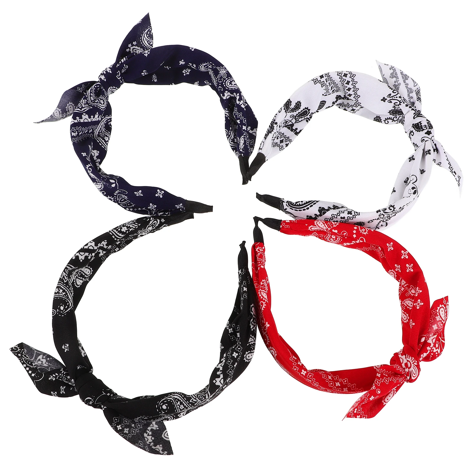 

4 Pcs Retro Flower Headbands Knotted Bow for Women Black White Red Navy Comfortable Elastic Bandana Hair Accessories Short Hair